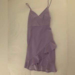 Lilac Spaghetti Strap, Ruffle Mini Dress in Lilac